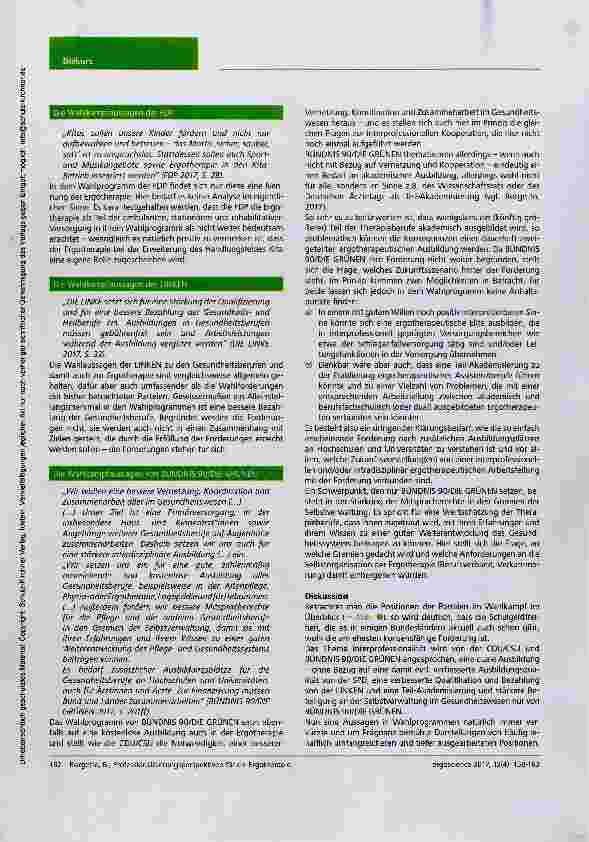 Vorschauseite 5: Professionalisierungsperspektiven für die Ergotherapie. Eine Analyse der Wahlprogramme der im Bundestag 2017 vertretenen Parteien