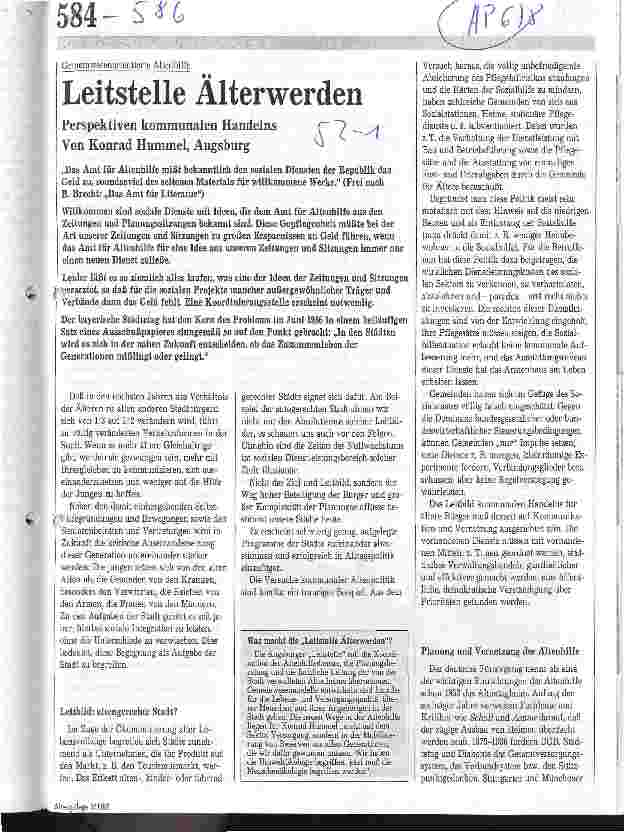 Vorschauseite 1: Leitstelle Älterwerden / Perpektiven kommunalen Handels