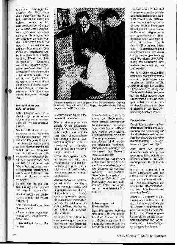 Vorschauseite 2: Sozialstationen und Computer EDV bald so selbstverständlich wie das Telefon