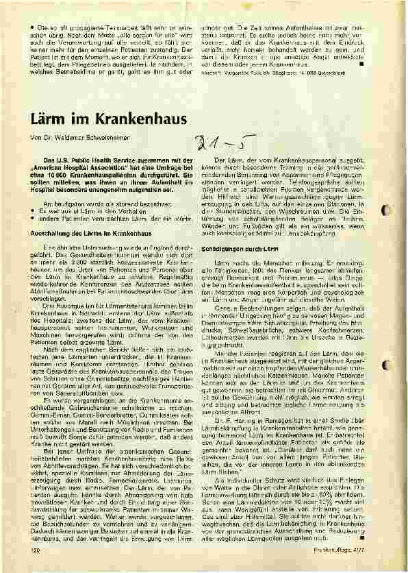 Vorschauseite 1: Lärm im Krankenhaus