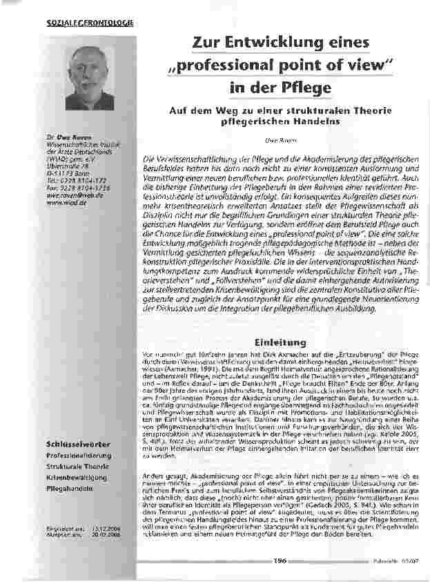 Vorschauseite 1: Zur Entwicklung eines Professional point of view in der Pflege