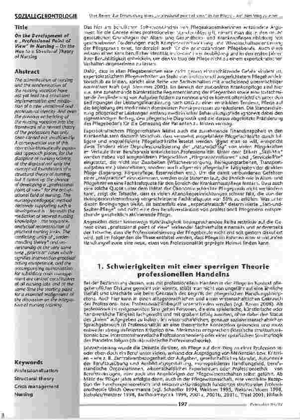 Vorschauseite 2: Zur Entwicklung eines Professional point of view in der Pflege
