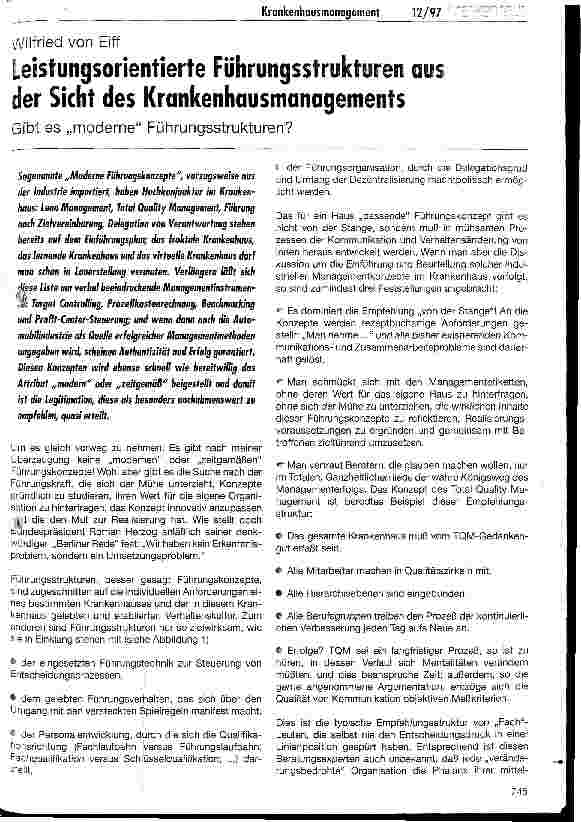 Vorschauseite 1: Leistungsorientierte Führungsstrukturen aus Sicht des Krankenhausmanagements Gibt es moderne Führungsstrukturen?