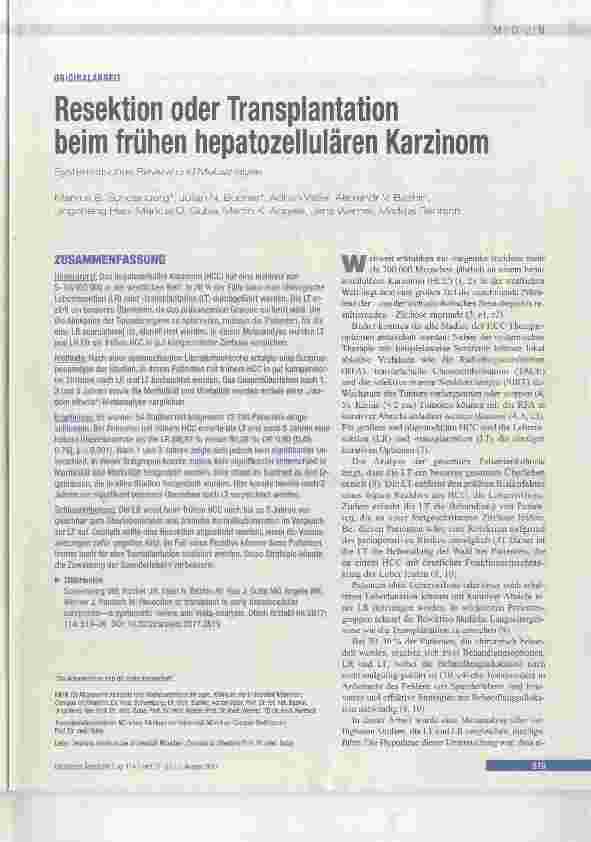 Vorschauseite 1: Resektion oder Transplantation beim frühen hepatozellulären Karzinom