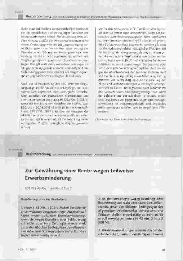 Vorschauseite 1: Zur Gewährung einer Rente wegen teilweiser Erwerbsminderung