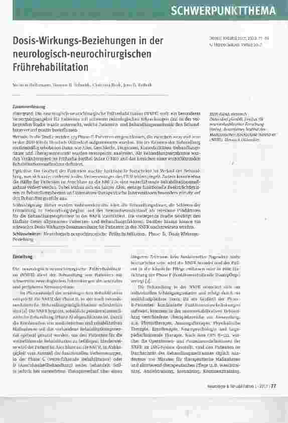 Vorschauseite 1: Dosis-Wirkungs-Beziehungen in der neurologisch-neurochirurgischen Frührehabilitation