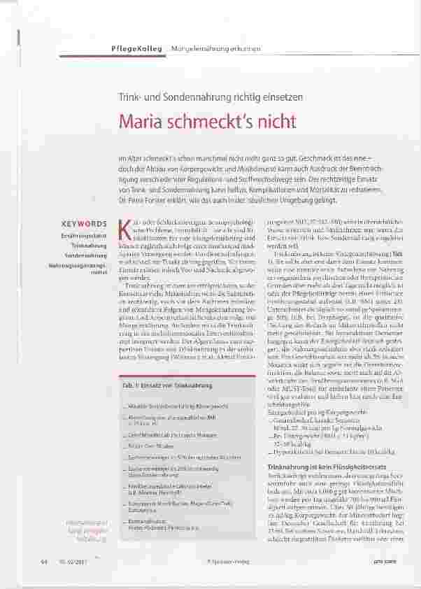 Vorschauseite 1: Trinkund Sondennahrung richtig einsetzen Maria schmeckt es nicht