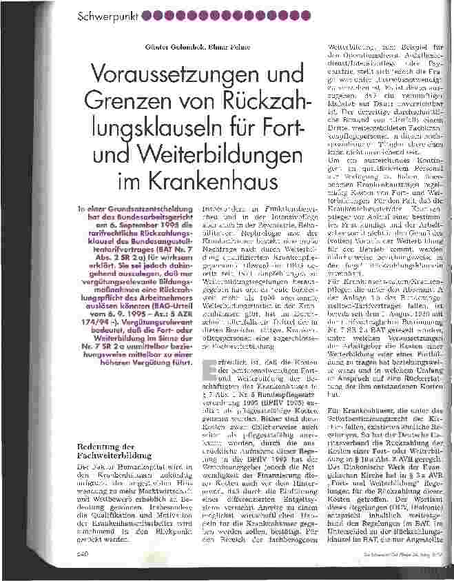 Vorschauseite 1: Voraussetzungen und Grenzen von Rückzahlungsklauseln für Fortund Weiterbildungen im Krankenhaus