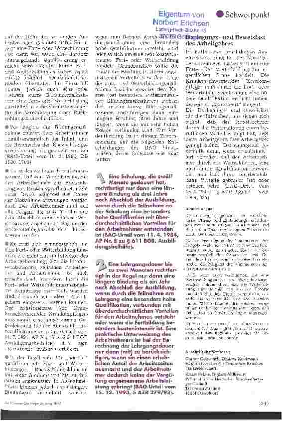 Vorschauseite 6: Voraussetzungen und Grenzen von Rückzahlungsklauseln für Fortund Weiterbildungen im Krankenhaus
