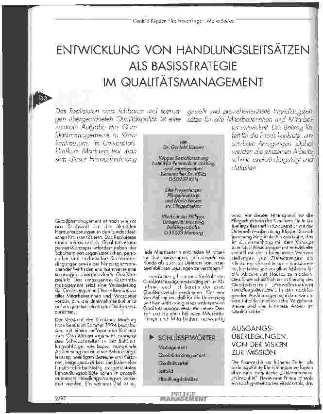 Vorschauseite 1: Entwicklung von Handlungsleitsätzen als Basisstrategie im Qualitätsmanagement