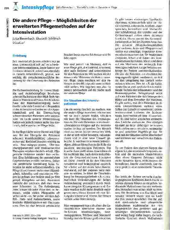 Vorschauseite 1: Die andere Pflege - Möglichkeiten der erweiterten Pflegemethoden auf der Intensivstation