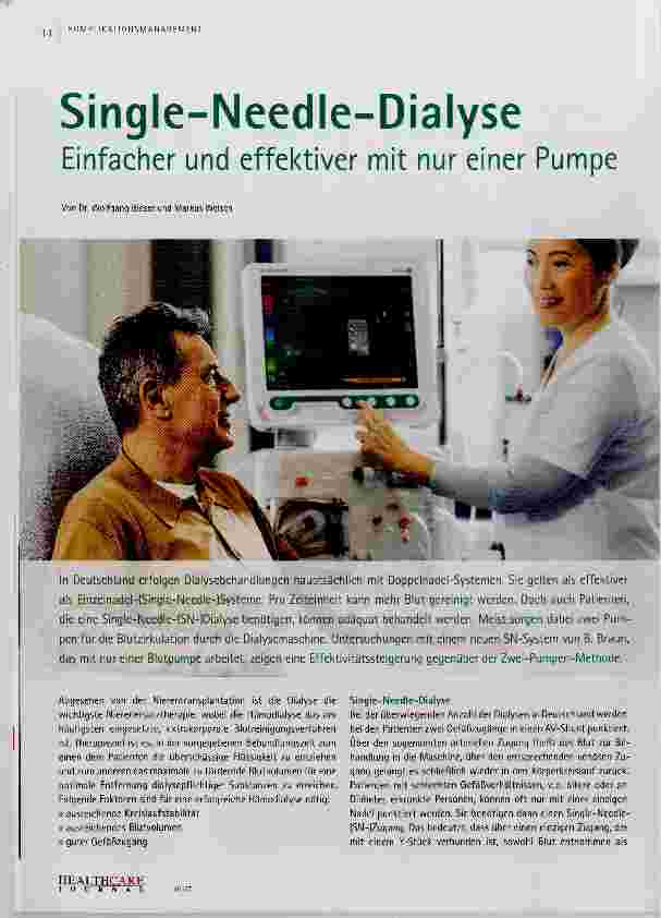 Vorschauseite 1: Single-Needle-Dialyse Einfacher und effektiver mit nur einer Pumpe