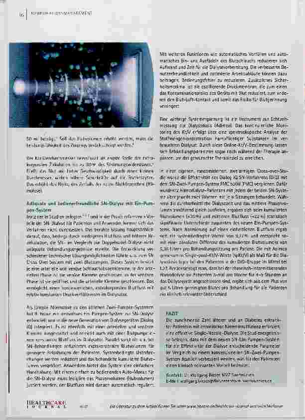Vorschauseite 3: Single-Needle-Dialyse Einfacher und effektiver mit nur einer Pumpe