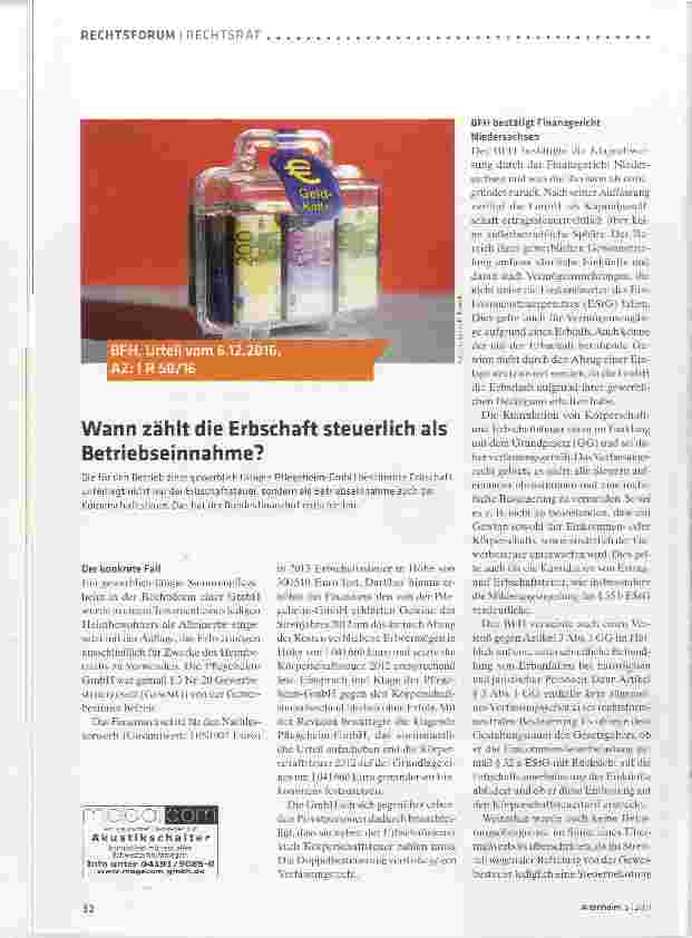 Vorschauseite 1: Wann zählt die Erbschaft steuerlich als Betriebseinnahme?