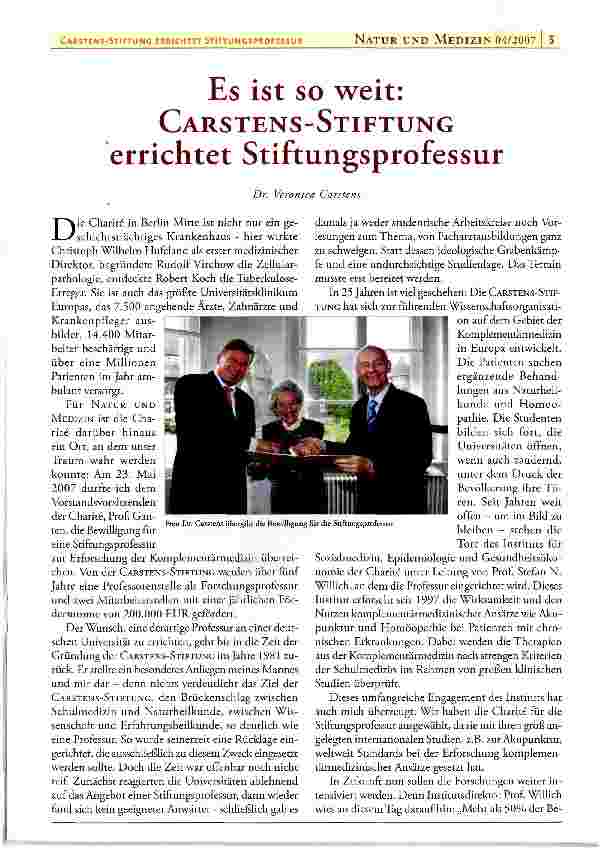 Vorschauseite 1: Es ist so weit: CARSTENS-STIFTUNG errichtet Stiftungsprofessur