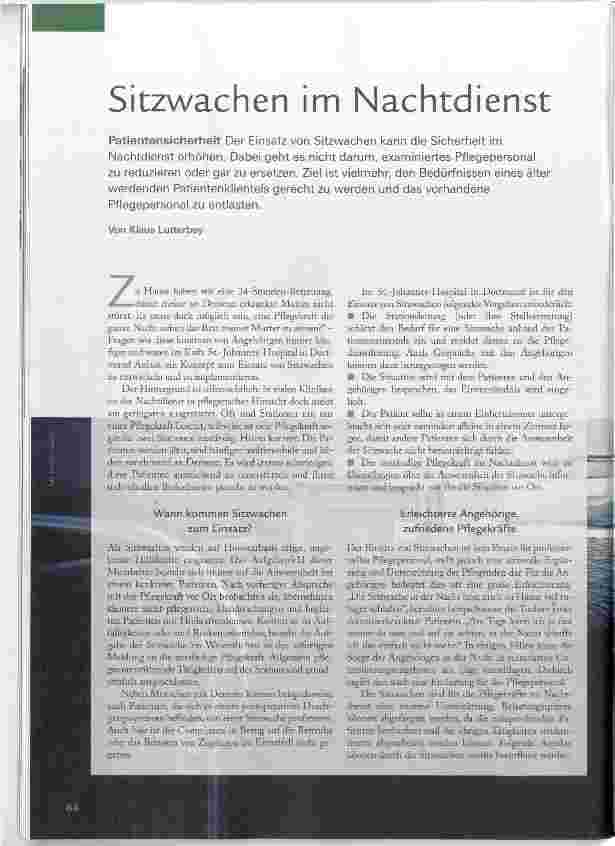 Vorschauseite 1: Sitzwachen im Nachtdienst