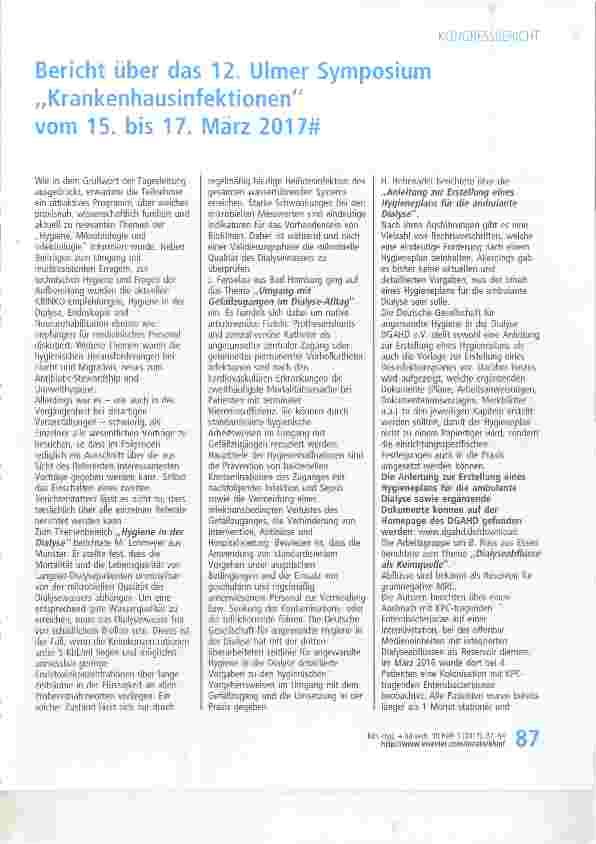 Vorschauseite 1: Bericht über das 12. Ulmer Symposium Krankenhausinfektionen vom 15. bis 17. März 2017