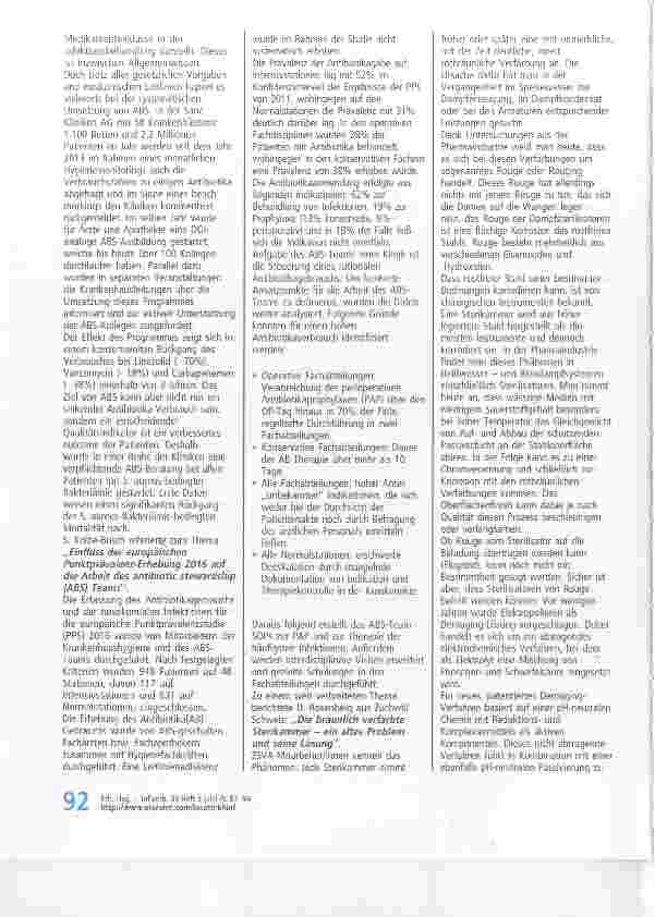 Vorschauseite 6: Bericht über das 12. Ulmer Symposium Krankenhausinfektionen vom 15. bis 17. März 2017