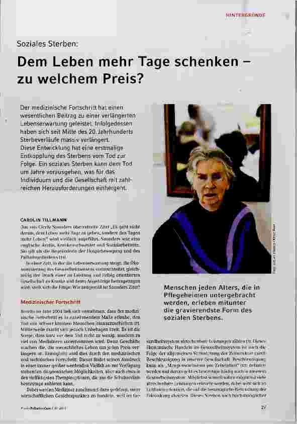 Vorschauseite 1: Dem Leben mehr Tage schenken zu welchem Preis?