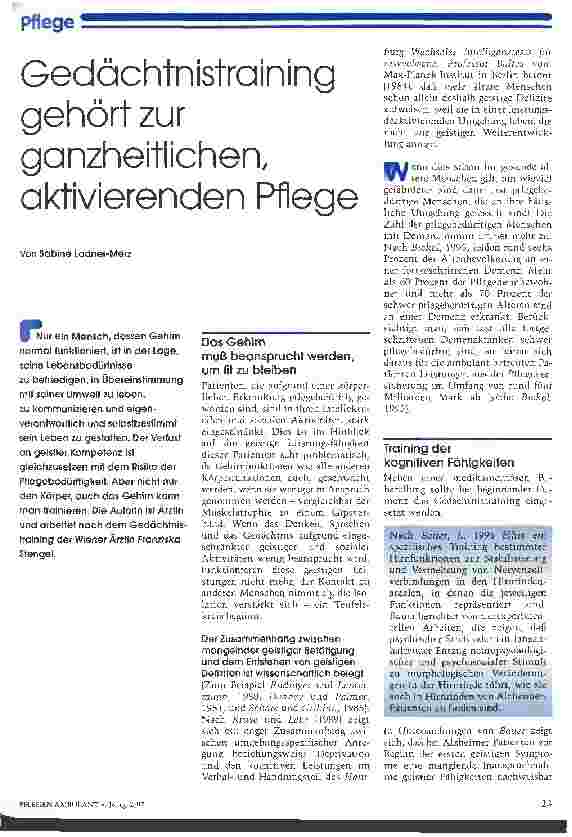Vorschauseite 1: Gedächtnistraining gehört zur ganzheitlichen, aktivierenden Pflege