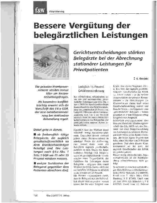 Vorschauseite 1: Bessere Vergütung der belegärztlichen Leistungen