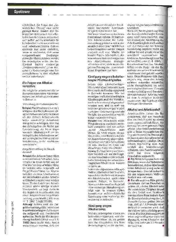 Vorschauseite 2: Flachmann im Spind Alkohol und Arbeitsrecht