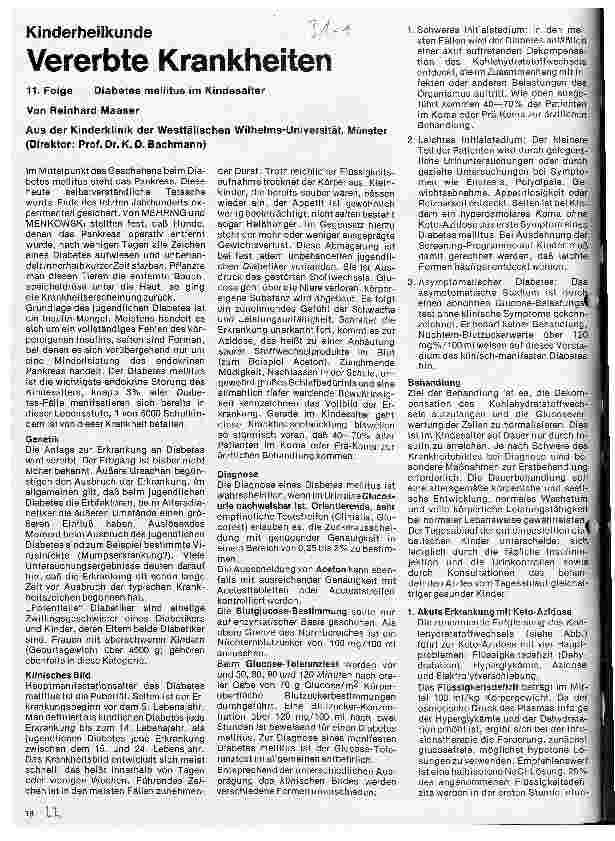 Vorschauseite 1: Kinderheilkunde Vererbte Krankheiten 11. Folge: Diabethes mellitus im Kindesalter