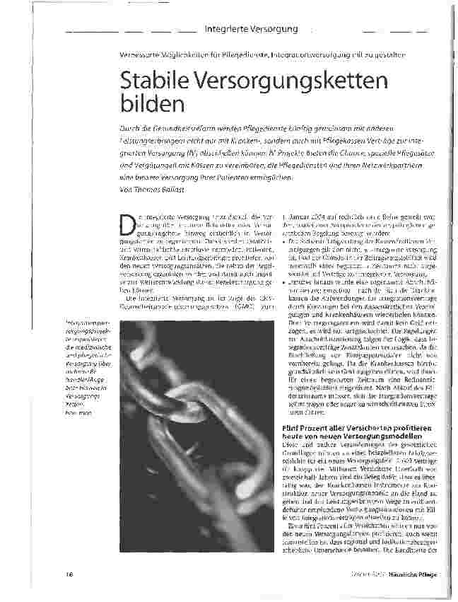 Vorschauseite 1: Verbesserte Möglichkeiten für Pflegedienste, Integrationsversorgung mit zu gestaltenStabile Versorgungsketten bilden