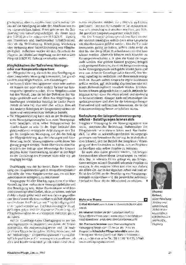 Vorschauseite 6: Verbesserte Möglichkeiten für Pflegedienste, Integrationsversorgung mit zu gestaltenStabile Versorgungsketten bilden