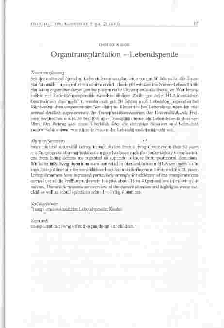 Vorschauseite 1: Organtransplantation - Lebendspende