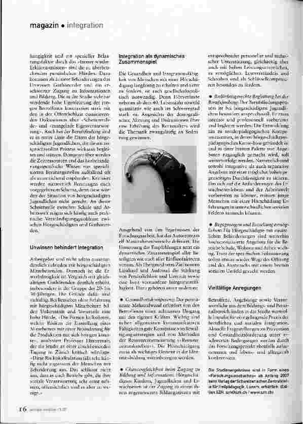 Vorschauseite 2: Berufliche und soziale Integration hörgeschädigter junger Erwachsener - Mittendrin - und doch immer wieder draussen?