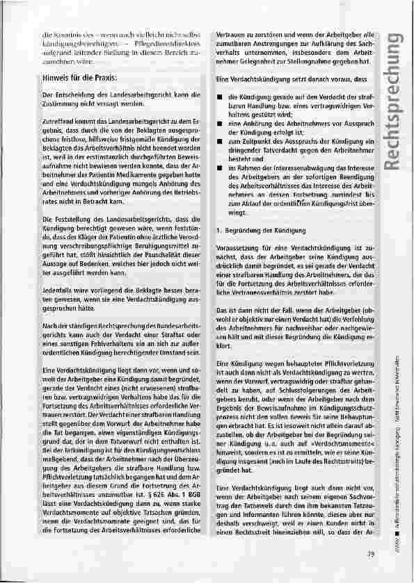Vorschauseite 4: Außerordentliche verhaltensbedingte Kündigung - Nichtbewiesenes Fehlverhalten