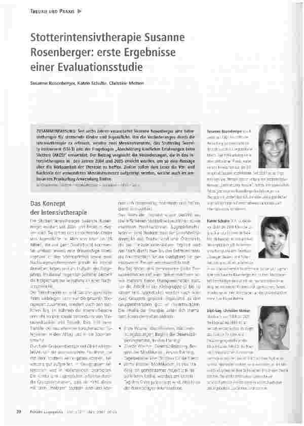 Vorschauseite 1: Stotterintensivtherapie Susanne Rosenberger: erste Ergebnisse einer Evaluationsstudie