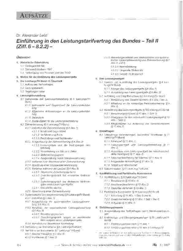 Vorschauseite 1: Einführung in den Leistungstarifvertrag des Bundes - Teil II (Ziff. 6 - 8.2.2) -