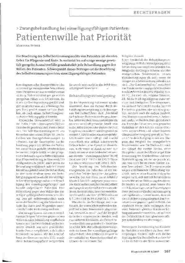 Vorschauseite 1: Zwangsbehandlung bei einwilligungsfähigen Patienten:Patientenwille hat Priorität