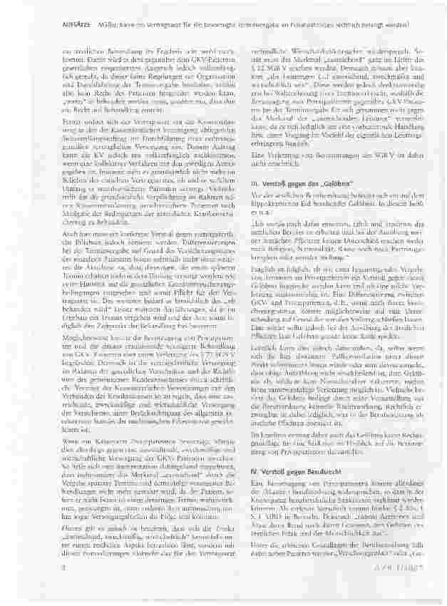 Vorschauseite 2: Kann ein Vertragsarzt für die bevorzugte Terminvergabe an Privatpatienten rechtlich belangt werden?