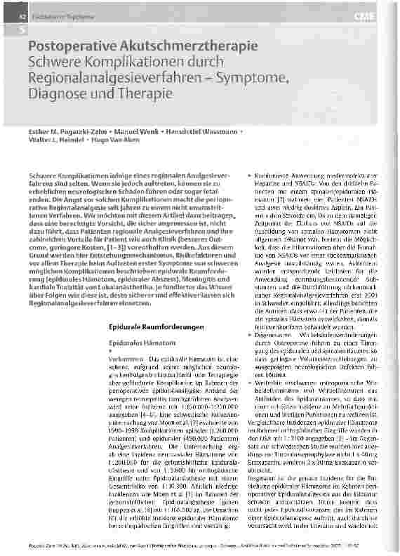 Vorschauseite 1: Postoperative AkutschmerztherapieDie Rolle der Regionalanästhesie