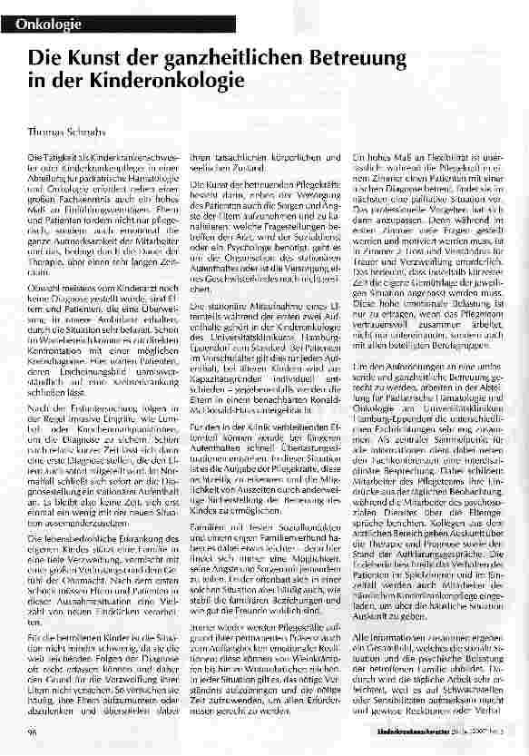 Vorschauseite 1: Die Kunst der ganzheitlichen Betreuung in der Kinderonkologie