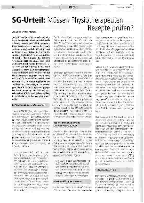 Vorschauseite 1: SG-Urteil: müssen Physiotherapeuten Rezepte prüfen?