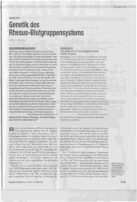Vorschauseite 1: Genetik des Rhesus-Blutgruppensystems