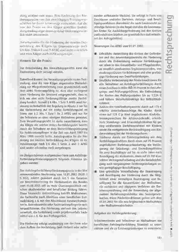 Vorschauseite 5: Keine Ausbildungsförderung zum Pflegedienstleiter nach bereits beendeter Fortbildung zum Fachkrankenpfleger