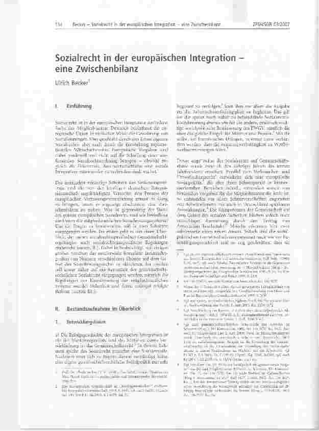 Vorschauseite 1: Sozialrecht in der europäischen Integration -eine Zwischenbilanz