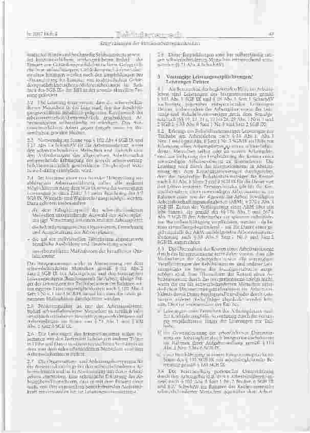 Vorschauseite 2: Empfehlungen der Bundesarbeitsgemeinschaft der Integratonsämter und Hauptfürsorgestellen (BIH) für die Erbringung finanzieller Leistungen zur Arbeitsassistenz schwerbehinderter Me…