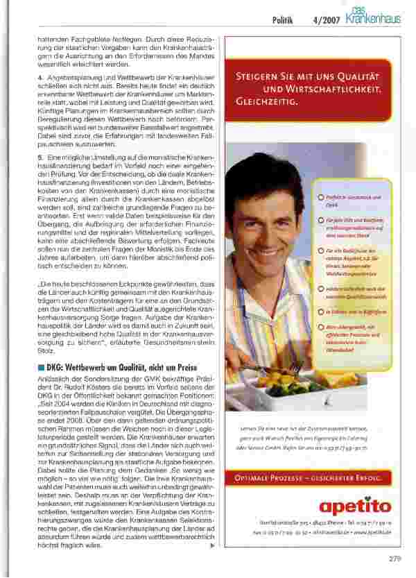 Vorschauseite 2: Gesundheitsminister der Länder beraten über die Zukunft der Krankenhausversorgung - Ergebnisse der GMK-Konferenz vom 8. März 2007