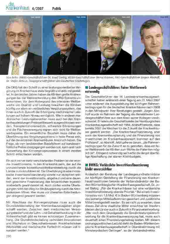 Vorschauseite 3: Gesundheitsminister der Länder beraten über die Zukunft der Krankenhausversorgung - Ergebnisse der GMK-Konferenz vom 8. März 2007
