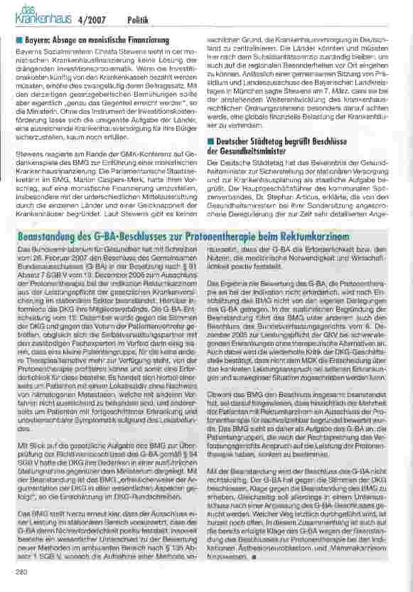 Vorschauseite 5: Gesundheitsminister der Länder beraten über die Zukunft der Krankenhausversorgung - Ergebnisse der GMK-Konferenz vom 8. März 2007