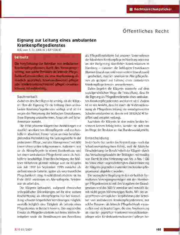 Vorschauseite 1: Eignung zur Leitung eines ambulanten Krankenpflegedienstes