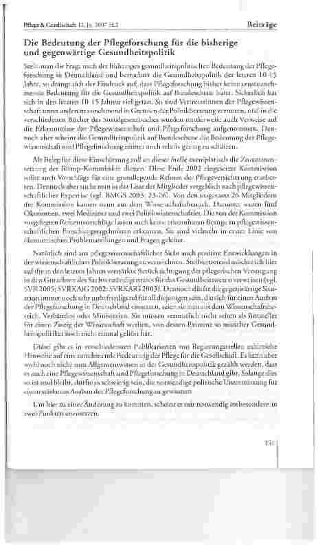 Vorschauseite 2: Die gesundheitspolitische Bedeutung anwendungsorientierter Pflegeforschung