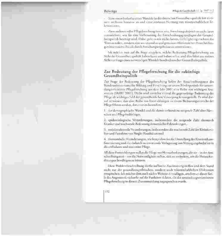 Vorschauseite 3: Die gesundheitspolitische Bedeutung anwendungsorientierter Pflegeforschung
