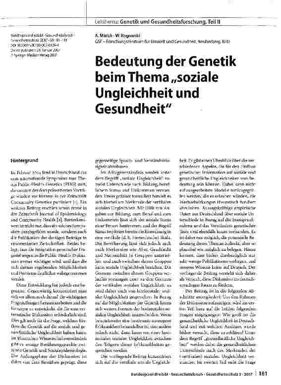 Vorschauseite 1: Bedeutung der Genetik beim Thema soziale Ungleichheit und Gesundheit